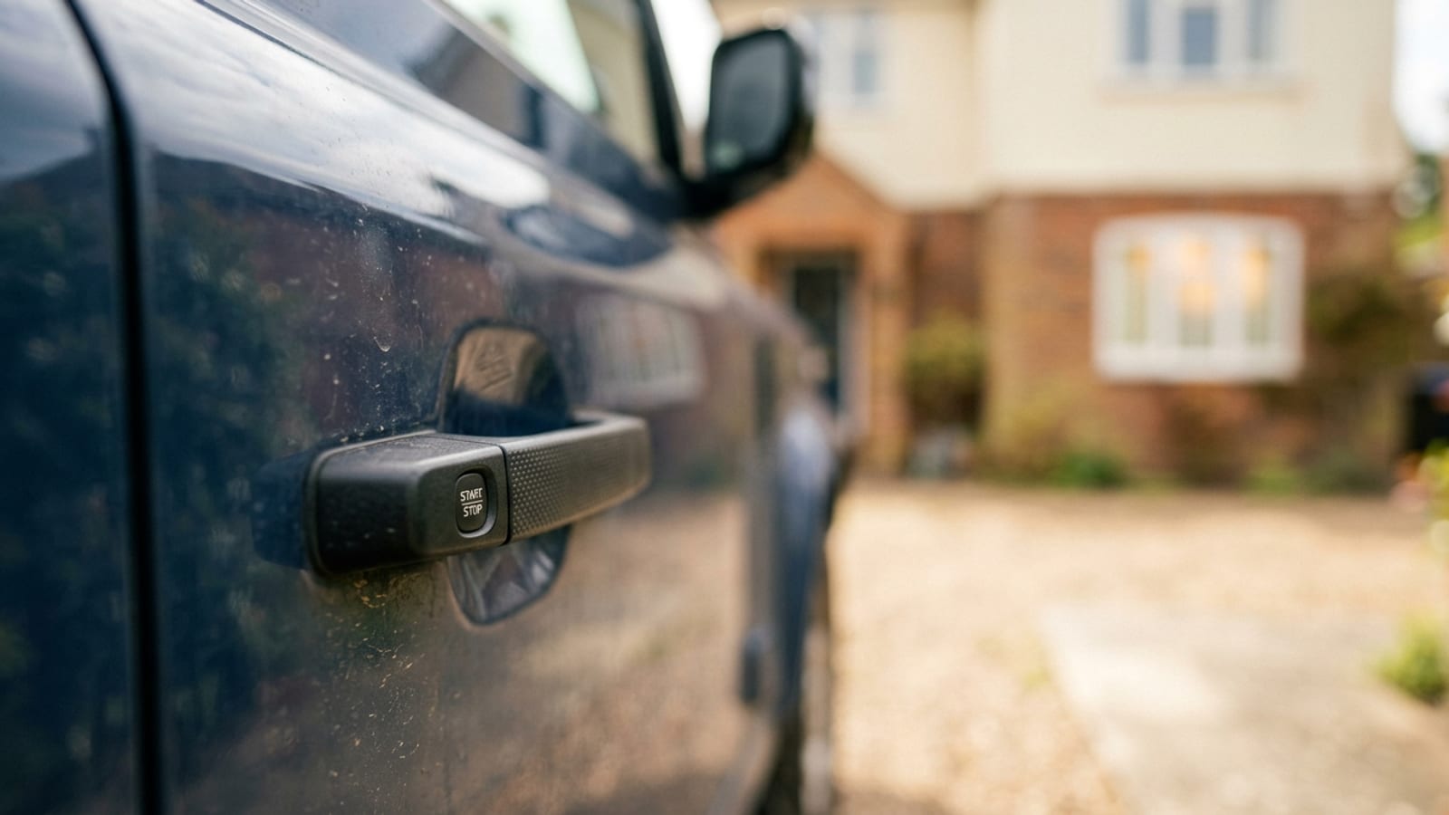 Close crop of a car door handle in daylight